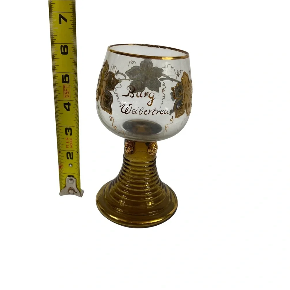 Vintage Germany Burg Weibertreu Gold Goblet Etched Encrusted